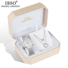 Load image into Gallery viewer, IBSO Brand Women Watch Set Silver Earring Necklace Set Female Jewelry Set Fashion Creative Crystal Quartz Watch Lady's Gift